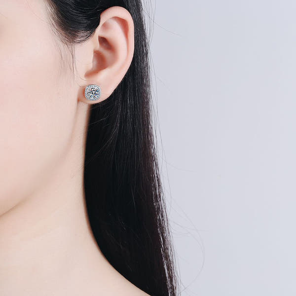 Silver Diamond Stud Earrings