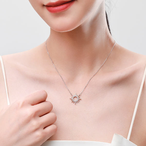 Silver Full Diamond Sunflower Necklace