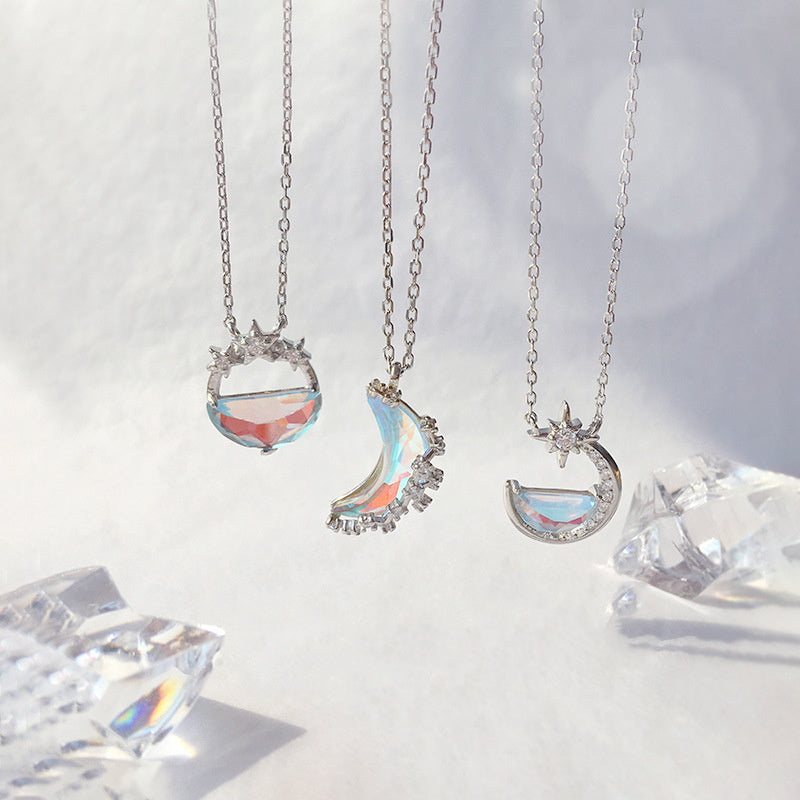 925 Pure Silver Moon Spring Small Crowd Clavicle Chain null