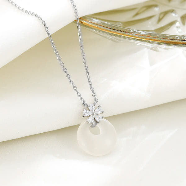 Silver Chalcedony Peace Buckle Necklace