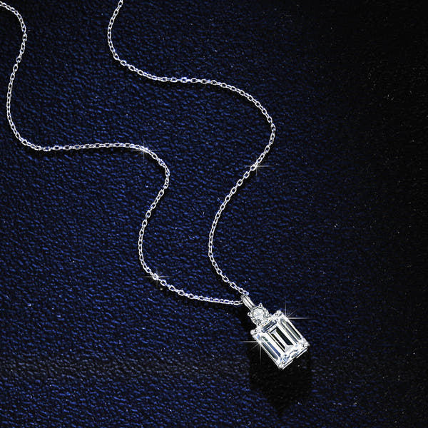 Emerald Diamond Square  Silver Necklace