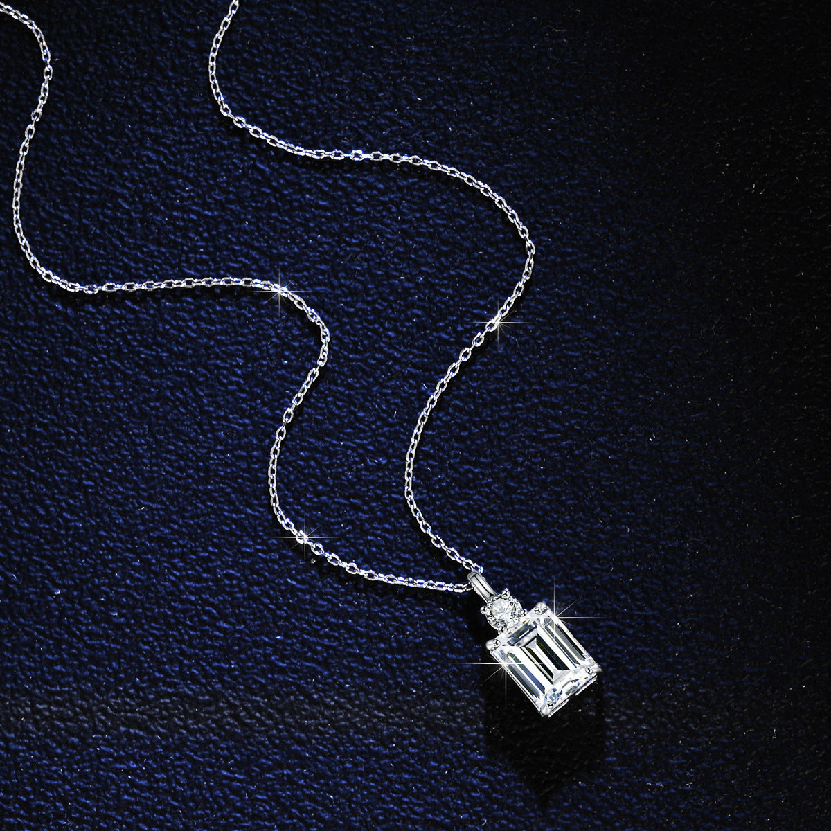 Emerald Diamond Square  Silver Necklace