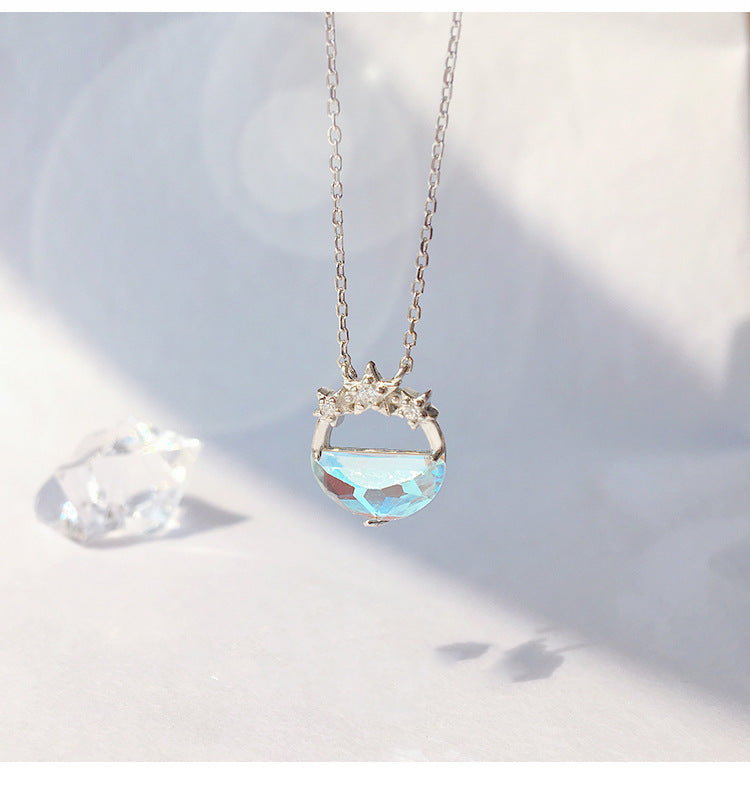 925 Pure Silver Moon Spring Small Crowd Clavicle Chain null