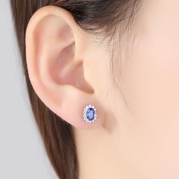 CZCITY New Natural Birthstone Royal Blue Oval Topaz Stud Earrings With Solid 925 Sterling Silver Fine Jewelry For Women Brincos null