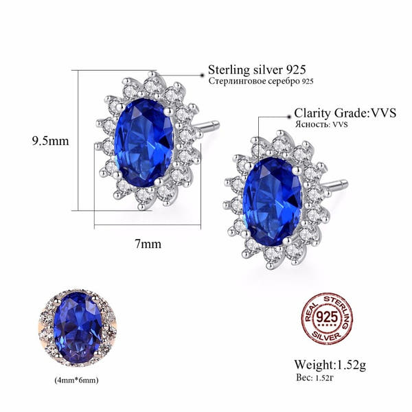 CZCITY New Natural Birthstone Royal Blue Oval Topaz Stud Earrings With Solid 925 Sterling Silver Fine Jewelry For Women Brincos null