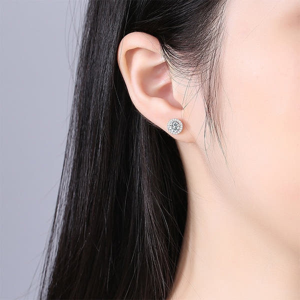 S925 Sterling Silver Genuine Goods Moissanite Round Bag Stud Earrings Simple Graceful null