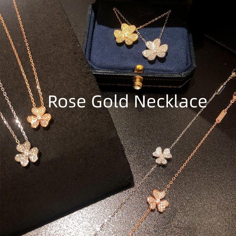 Silver Necklace Micro Diamond Clover