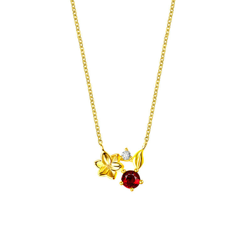 Silver Garnet Flower Pendant