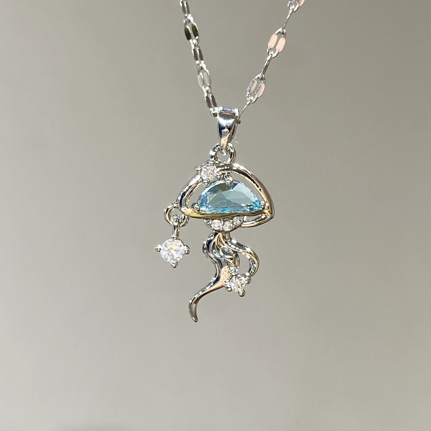 Silver Blue Jellyfish Necklace