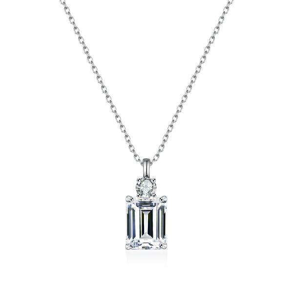 Emerald Diamond Square  Silver Necklace