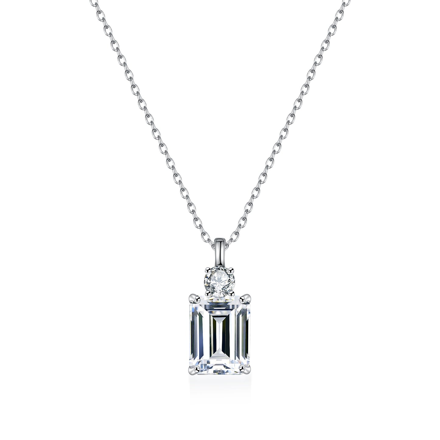 Emerald Diamond Square  Silver Necklace