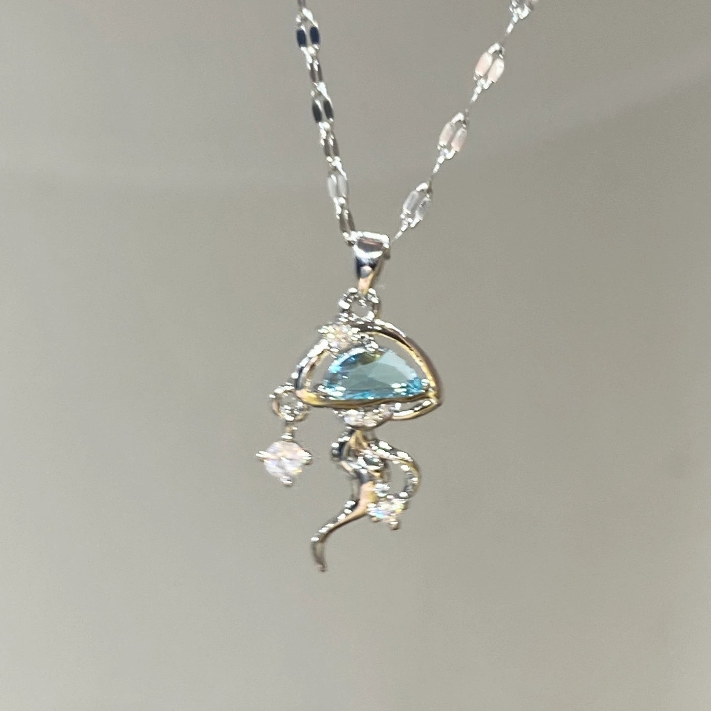 Silver Blue Jellyfish Necklace
