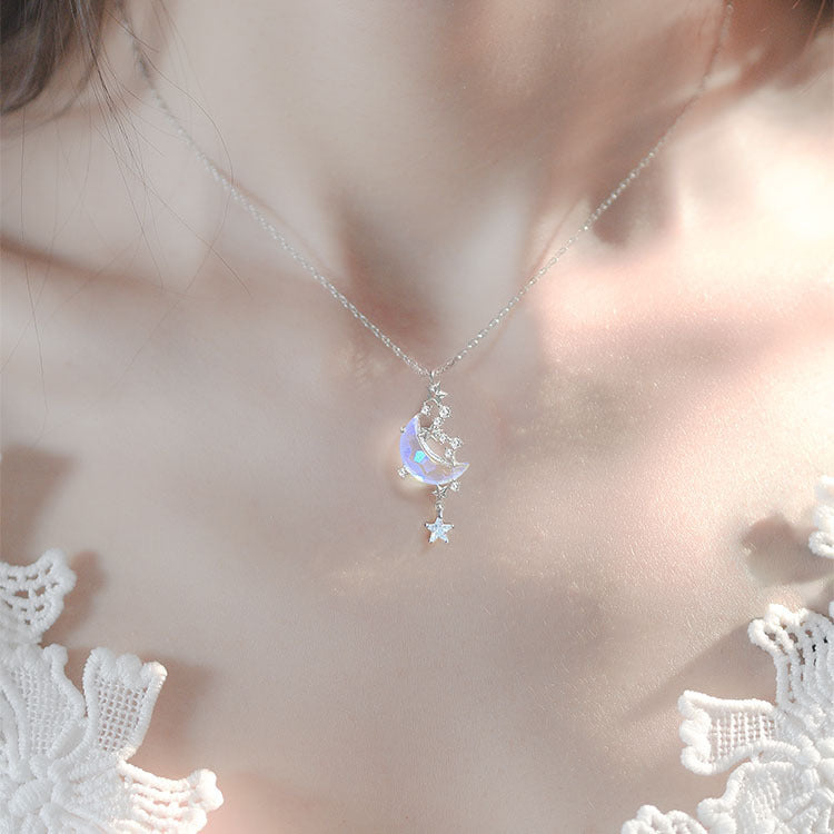 925 Pure Silver Moon Spring Small Crowd Clavicle Chain null