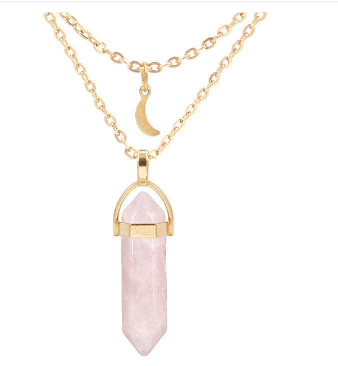 Creative Glass Hexagonal Column Neck Chain Multi Layer Stacked Love Necklace null