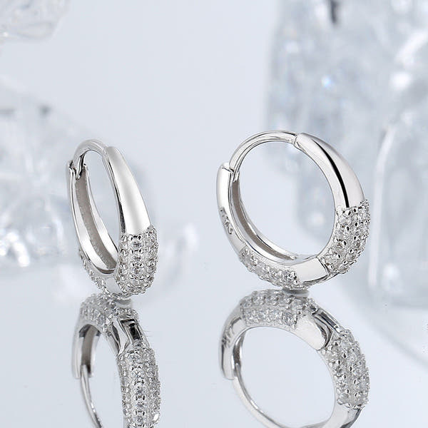 Sterling Silver S925 French Oval Minimal Design Diamond Set Zircon Earrings null