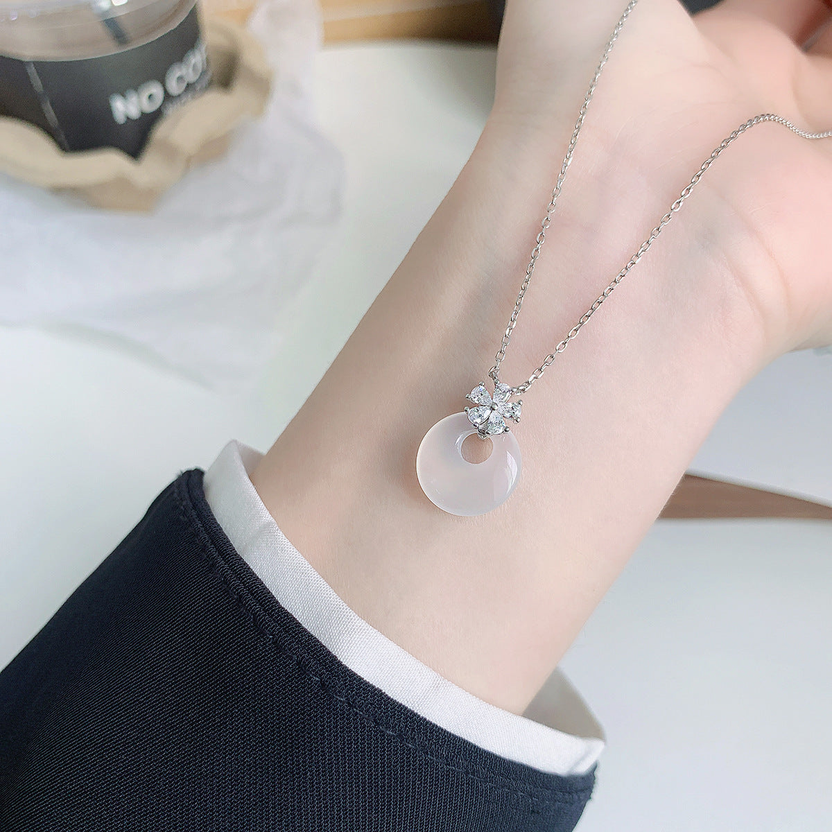 Silver Chalcedony Peace Buckle Necklace