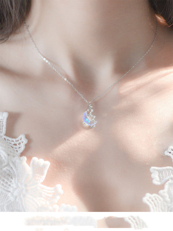 925 Pure Silver Moon Spring Small Crowd Clavicle Chain null