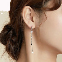 Silver Star Moon Tassel Earrings