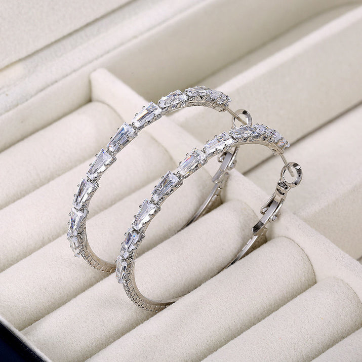 Simple Gold Ladies Zircon Earrings European And American Big Earrings null