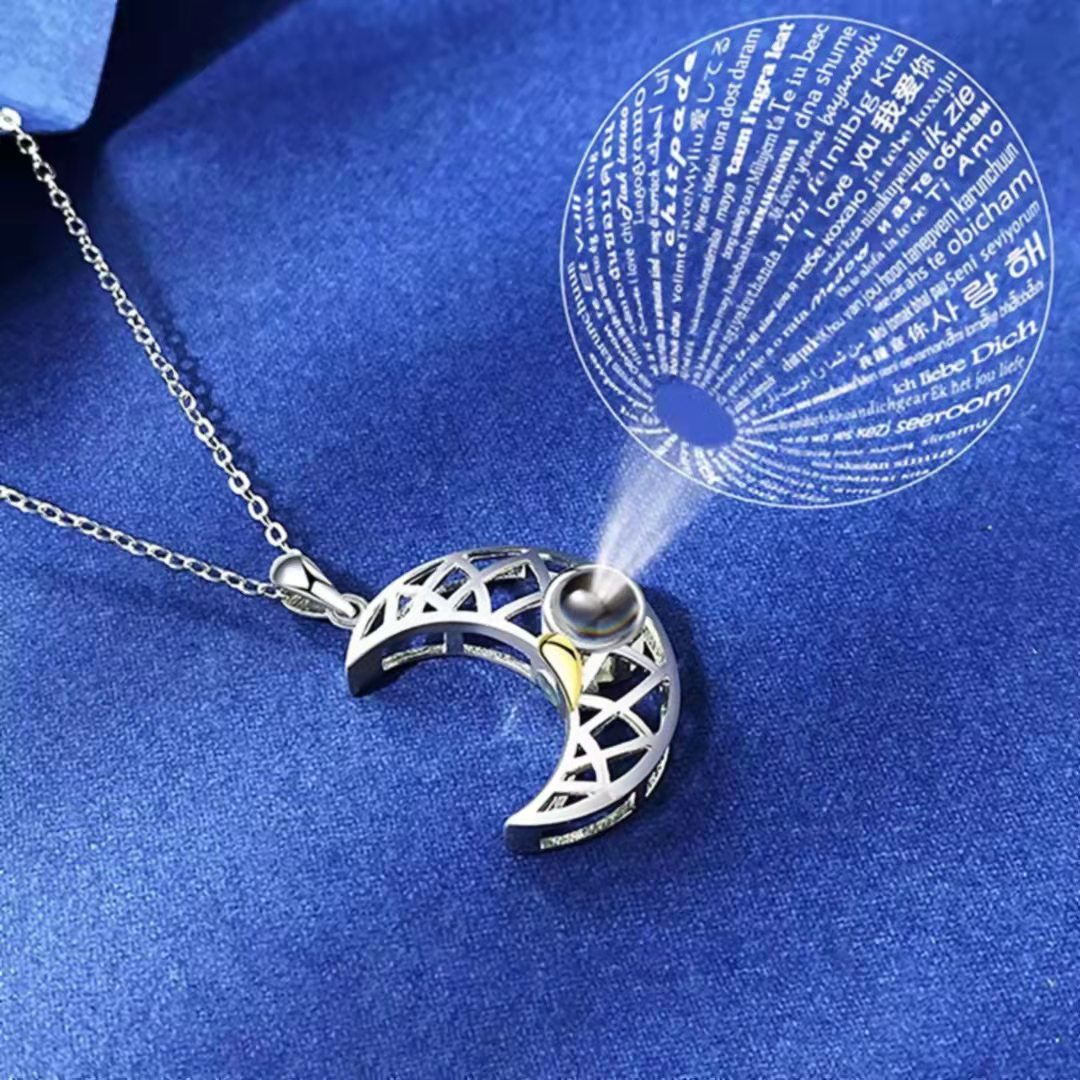 Sun Moon Projection Necklace Languages I Love You Couple Necklace Microcarving Text Photos