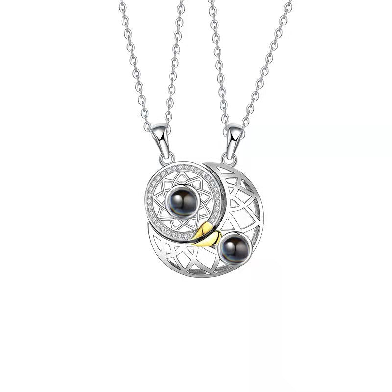 Sun Moon Projection Necklace Languages I Love You Couple Necklace Microcarving Text Photos