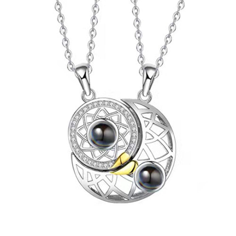 Sun Moon Projection Necklace Languages I Love You Couple Necklace Microcarving Text Photos