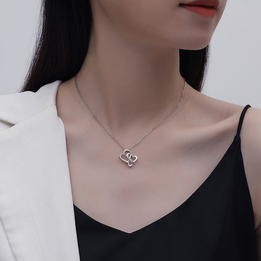 Silver Lettering Double Heart Necklace