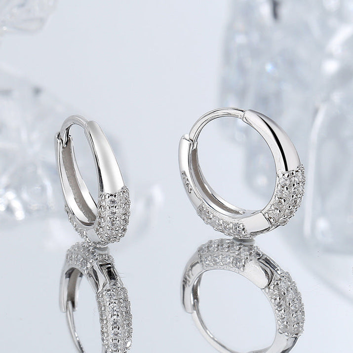 Sterling Silver S925 French Oval Minimal Design Diamond Set Zircon Earrings null