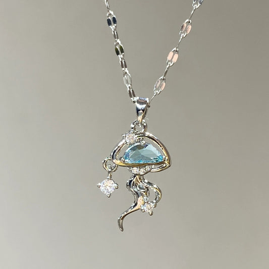 Silver Blue Jellyfish Necklace