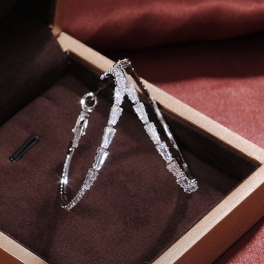 Simple Gold Ladies Zircon Earrings European And American Big Earrings null